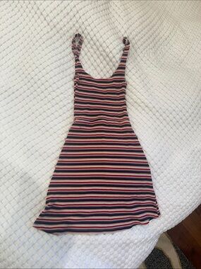 Reformation Striped Ribbed Mini Dress in Red, Navy & Cream